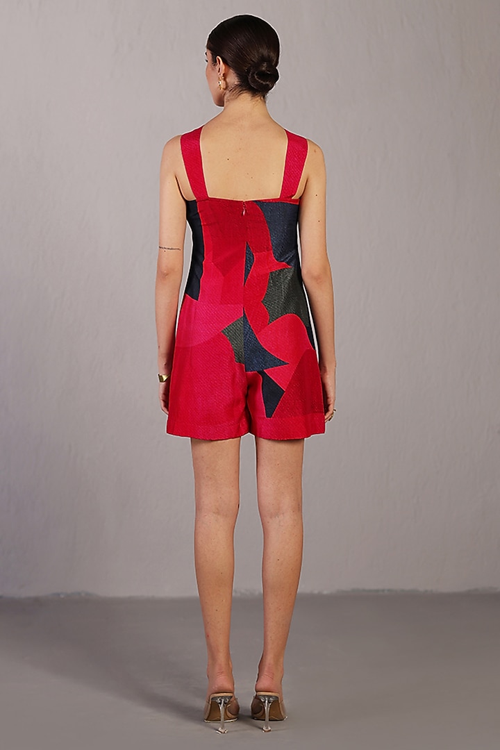 Black & Red Dupion Silk Playsuit by CLOS at Pernia's Pop Up Shop