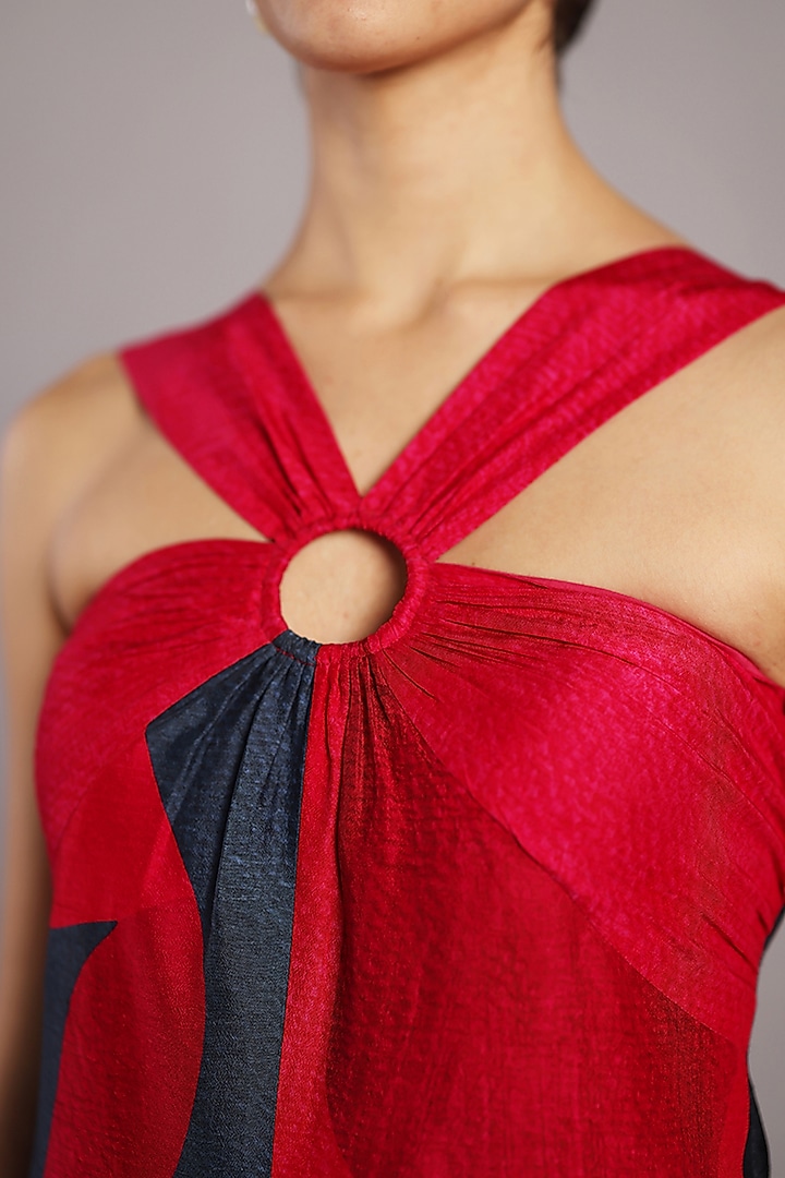 Black & Red Dupion Silk Playsuit by CLOS at Pernia's Pop Up Shop