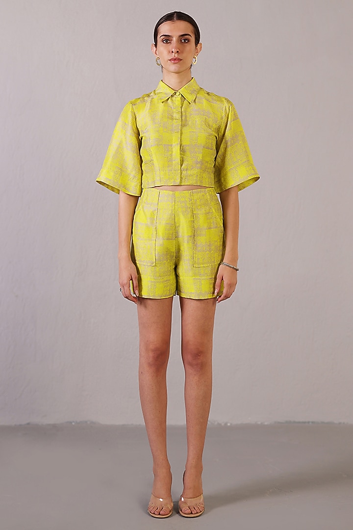Neon Yellow Dupion Silk Co-Ord Set by CLOS at Pernia's Pop Up Shop