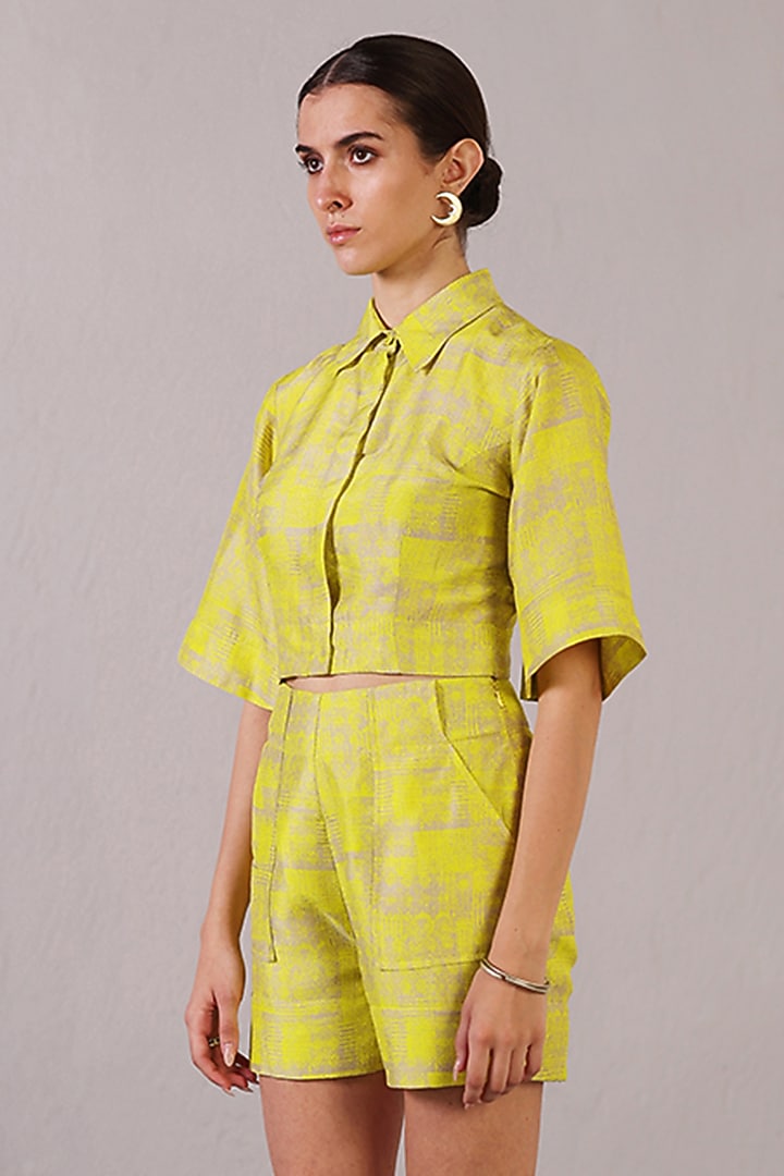Neon Yellow Dupion Silk Co-Ord Set by CLOS at Pernia's Pop Up Shop