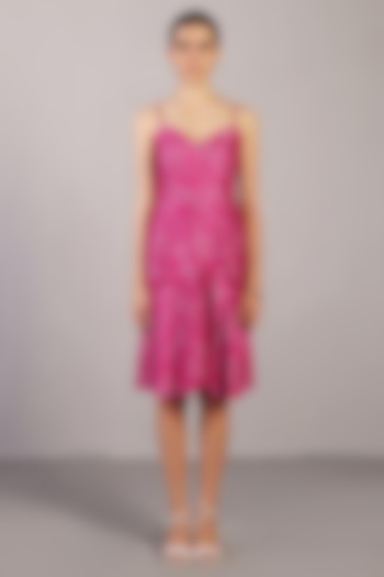 Magenta Pink Dupion Silk Flared Vacation Dress by CLOS at Pernia's Pop Up Shop