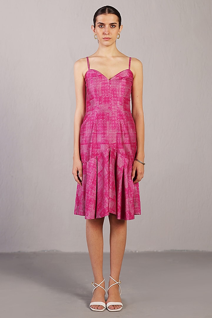 Magenta Pink Dupion Silk Flared Vacation Dress by CLOS at Pernia's Pop Up Shop