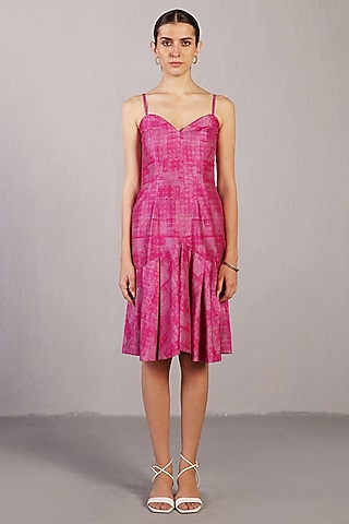 Magenta Pink Dupion Silk Flared Dress by CLOS