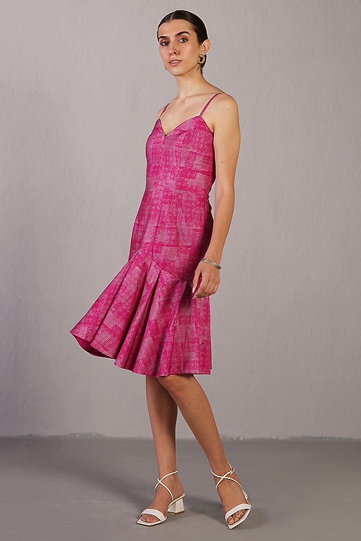 Magenta Pink Dupion Silk Flared Vacation Dress by CLOS at Pernia's Pop Up Shop