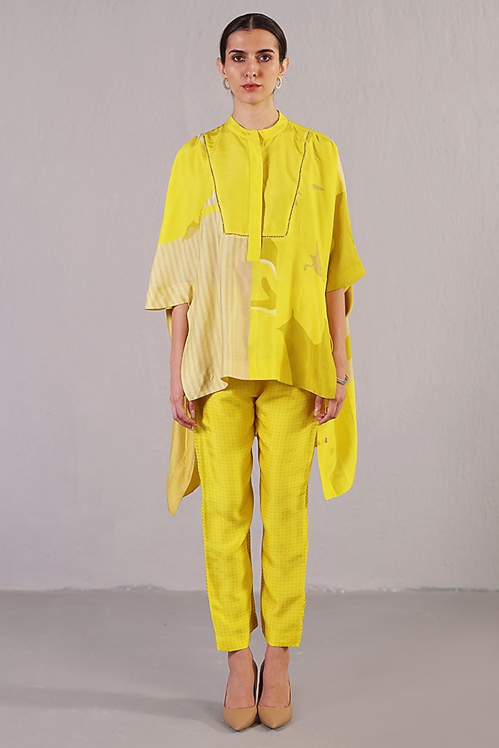 Bright Yellow Dupion Silk Kaftan Set by CLOS at Pernia's Pop Up Shop