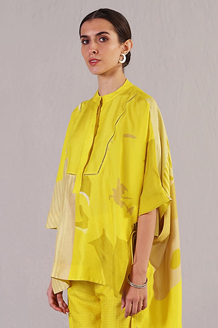 Bright Yellow Dupion Silk Kaftan Set by CLOS at Pernia's Pop Up Shop