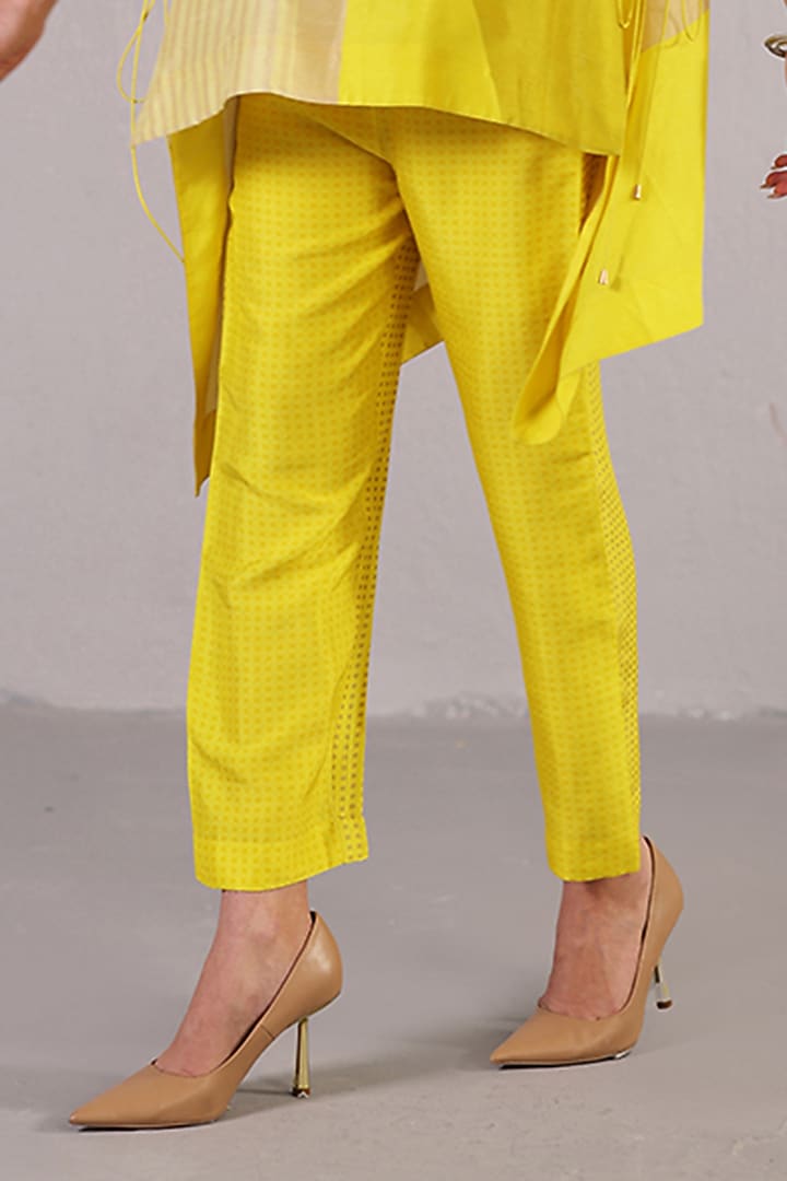Bright Yellow Dupion Silk Kaftan Set by CLOS at Pernia's Pop Up Shop