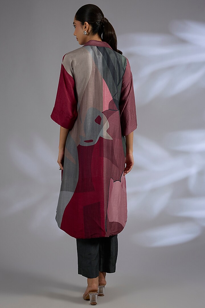 Maroon Dupion Silk Asymmetrical Kurta Set by CLOS at Pernia's Pop Up Shop