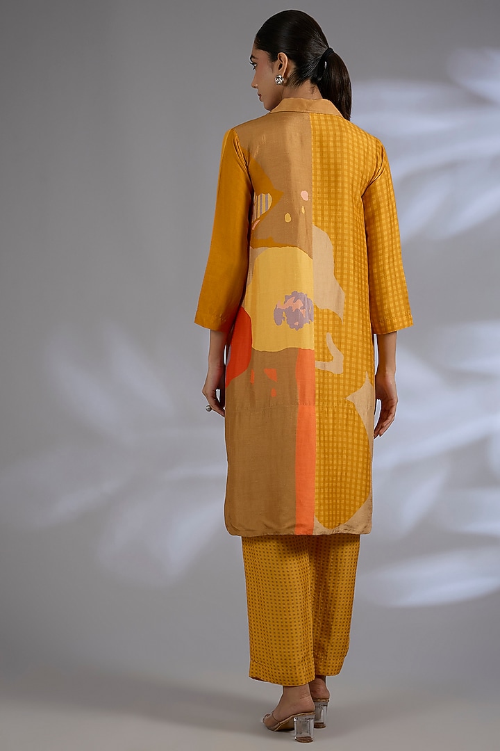 Orange Dupion Silk Asymmetrical Kurta Set by CLOS at Pernia's Pop Up Shop