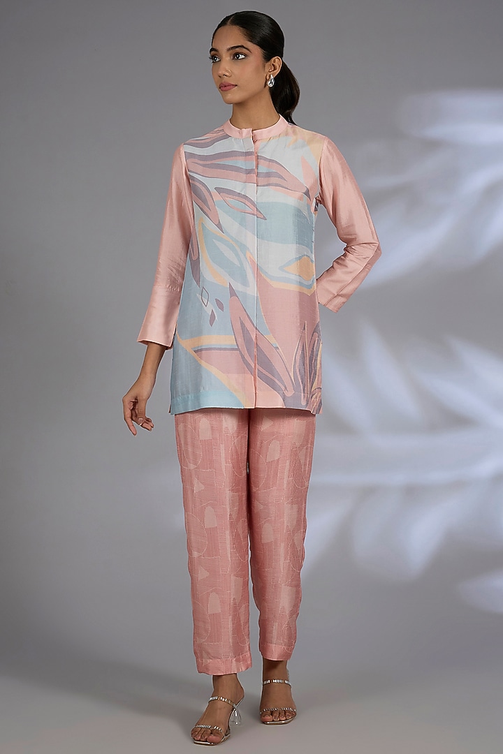Pink Dupion Silk Abstract Printed Co-Ord Set by CLOS at Pernia's Pop Up Shop