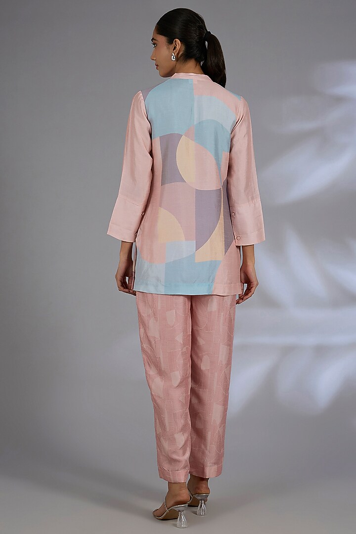 Pink Dupion Silk Abstract Printed Co-Ord Set by CLOS at Pernia's Pop Up Shop