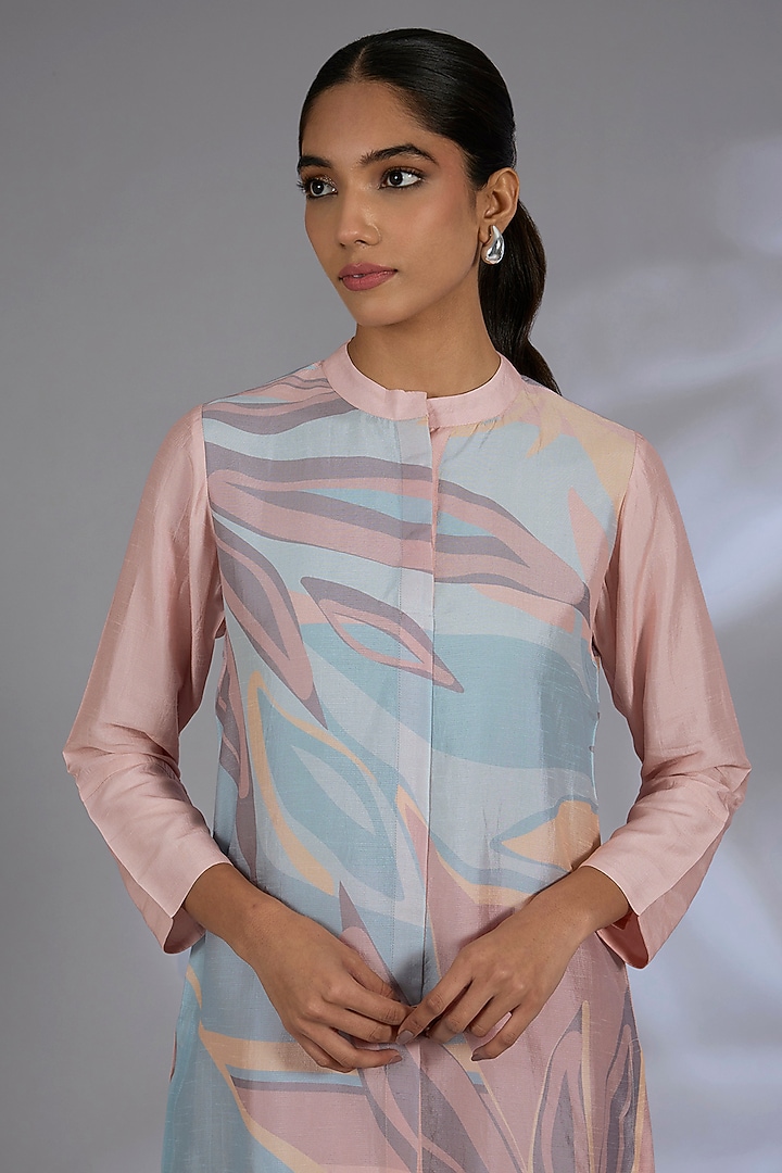 Pink Dupion Silk Abstract Printed Co-Ord Set by CLOS at Pernia's Pop Up Shop