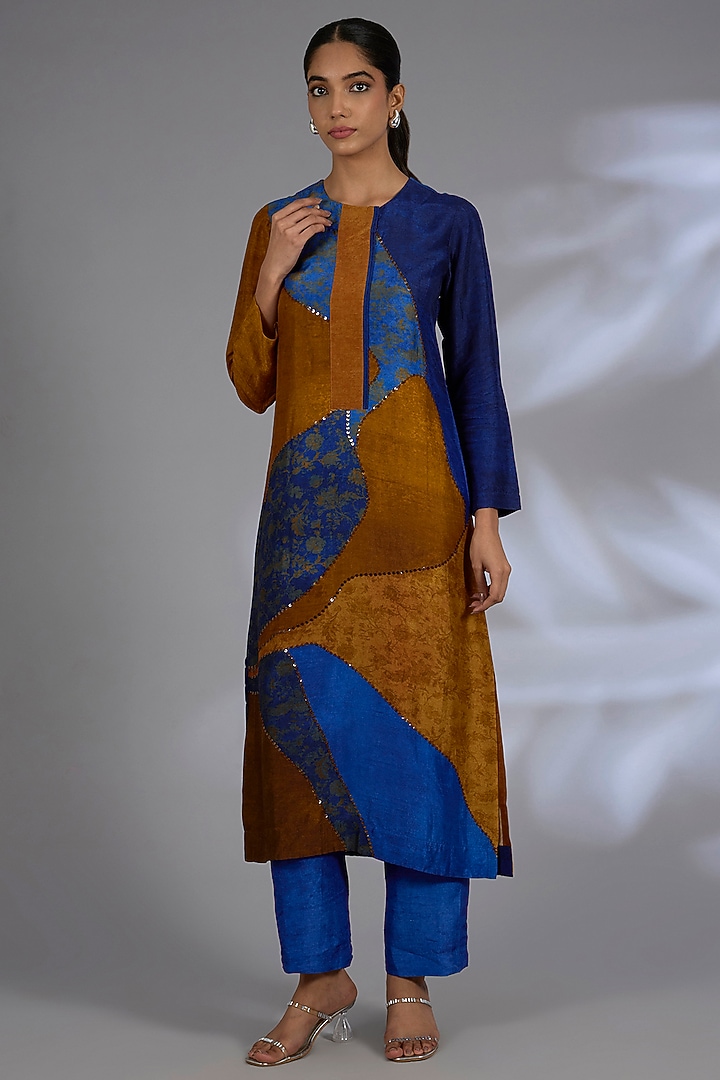 Blue Dupion Silk Kurta Set by CLOS at Pernia's Pop Up Shop