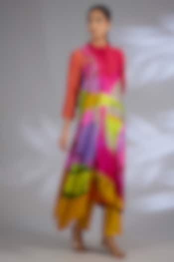 Multi-Colored Dupion Silk Asymmetrical Kurta Set by CLOS at Pernia's Pop Up Shop