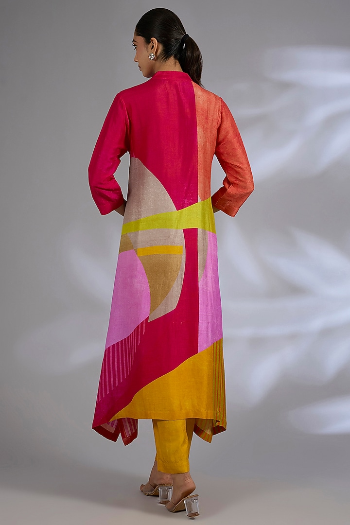 Multi-Colored Dupion Silk Asymmetrical Kurta Set by CLOS at Pernia's Pop Up Shop