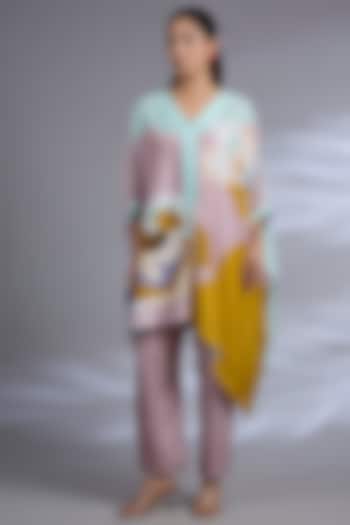 Pink Dupion Silk Asymmetrical Kurta Set by CLOS at Pernia's Pop Up Shop