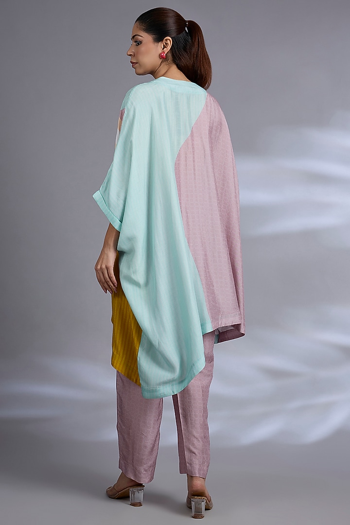 Pink Dupion Silk Asymmetrical Kurta Set by CLOS at Pernia's Pop Up Shop