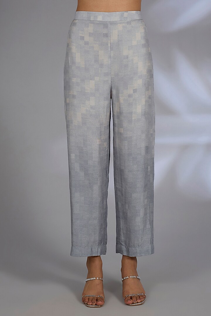 Grey Dupion Silk Asymmetrical Kurta Set by CLOS at Pernia's Pop Up Shop