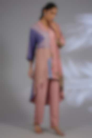 Pink Dupion Silk Asymmetrical Kurta Set by CLOS at Pernia's Pop Up Shop