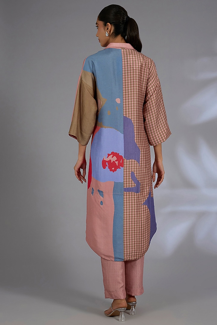 Pink Dupion Silk Asymmetrical Kurta Set by CLOS at Pernia's Pop Up Shop