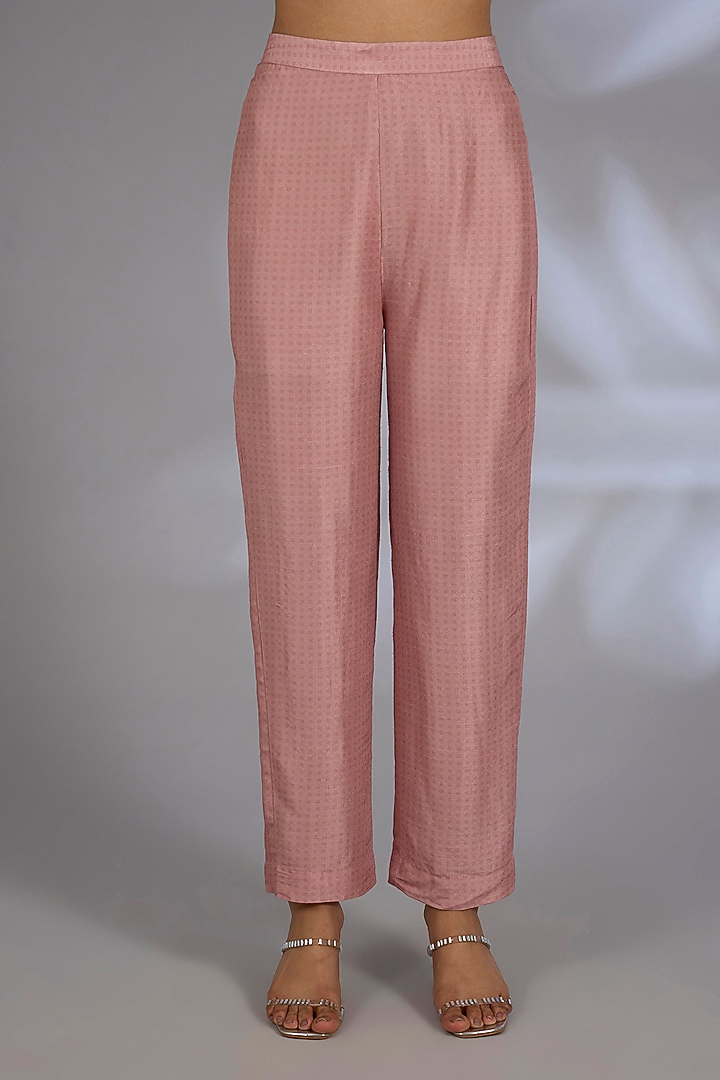 Pink Dupion Silk Asymmetrical Kurta Set by CLOS at Pernia's Pop Up Shop