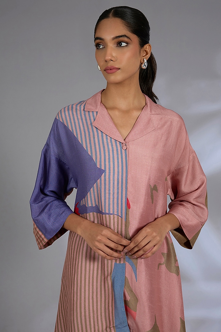 Pink Dupion Silk Asymmetrical Kurta Set by CLOS at Pernia's Pop Up Shop