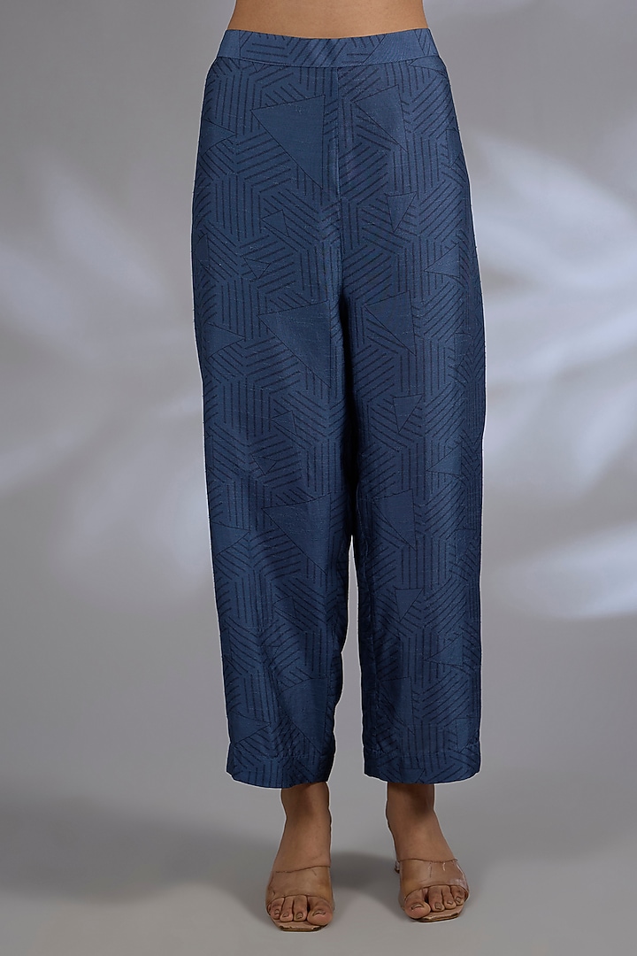 Blue Dupion Silk Asymmetrical Kurta Set by CLOS at Pernia's Pop Up Shop