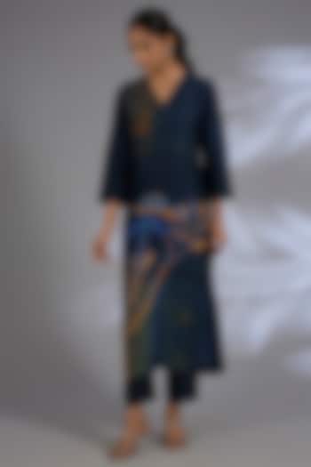 Blue Dupion Silk Kurta Set by CLOS at Pernia's Pop Up Shop