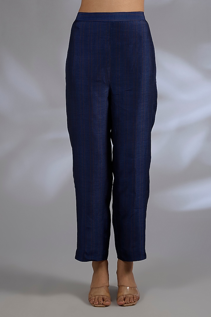 Blue Dupion Silk Asymmetrical Kurta Set by CLOS at Pernia's Pop Up Shop