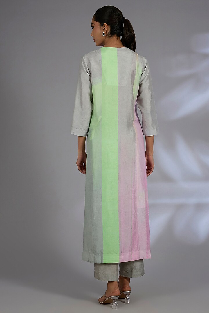 Grey Dupion Silk Kurta Set by CLOS at Pernia's Pop Up Shop