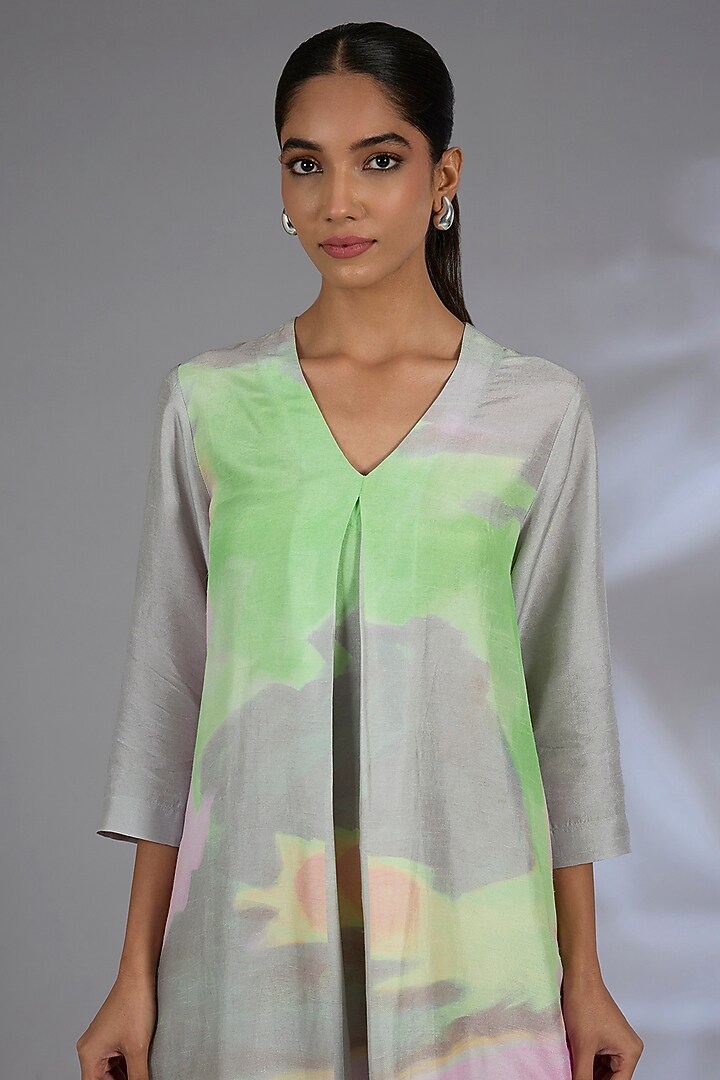 Grey Dupion Silk Kurta Set by CLOS at Pernia's Pop Up Shop