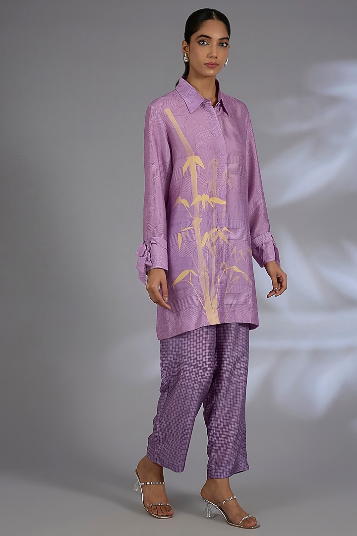 Purple Dupion Silk Asymmetrical Kurta Set by CLOS at Pernia's Pop Up Shop