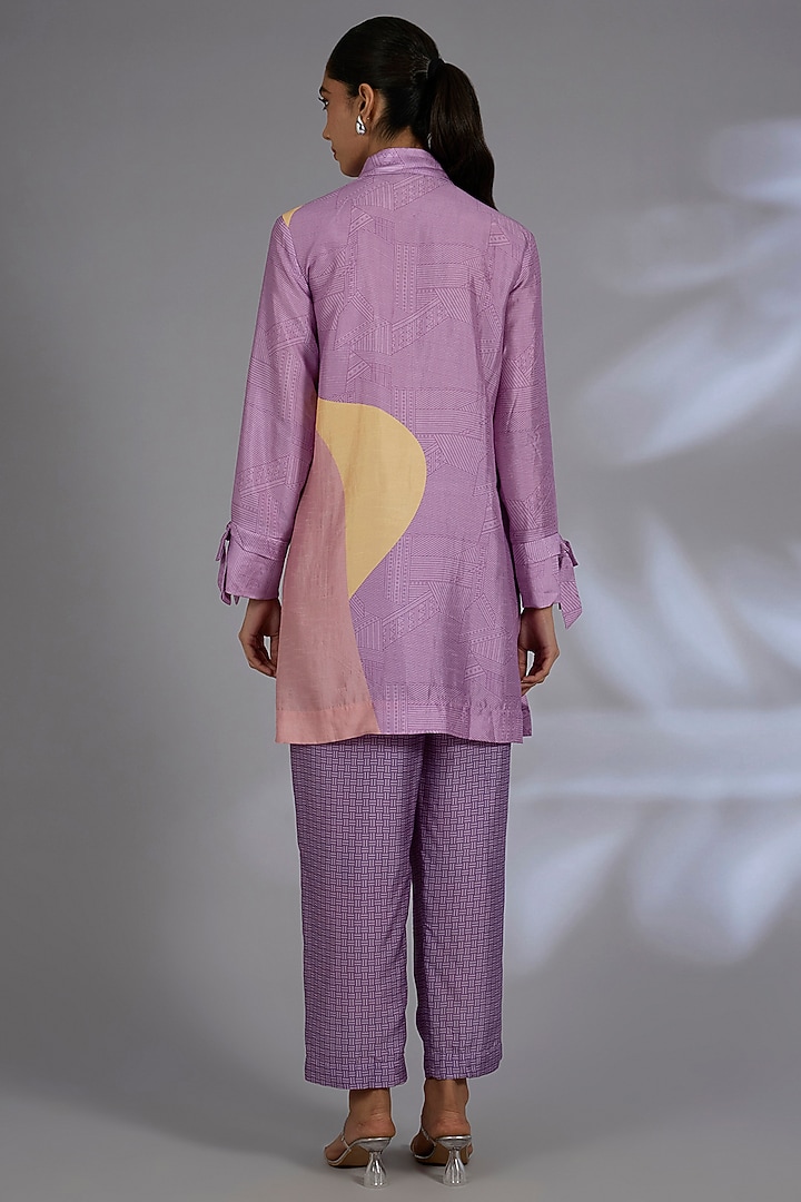 Purple Dupion Silk Asymmetrical Kurta Set by CLOS at Pernia's Pop Up Shop