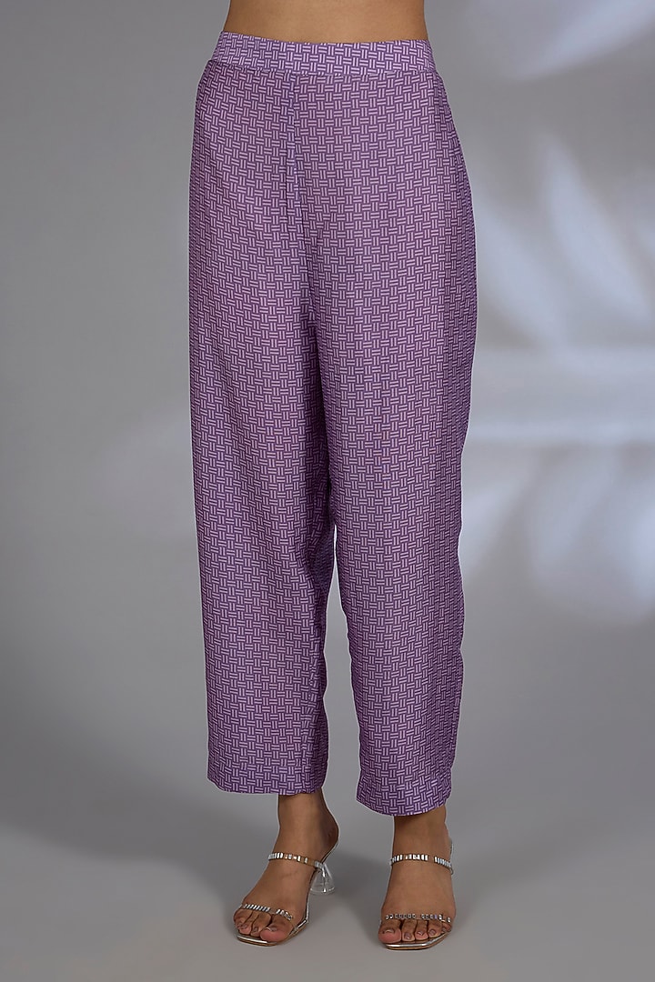 Purple Dupion Silk Asymmetrical Kurta Set by CLOS at Pernia's Pop Up Shop