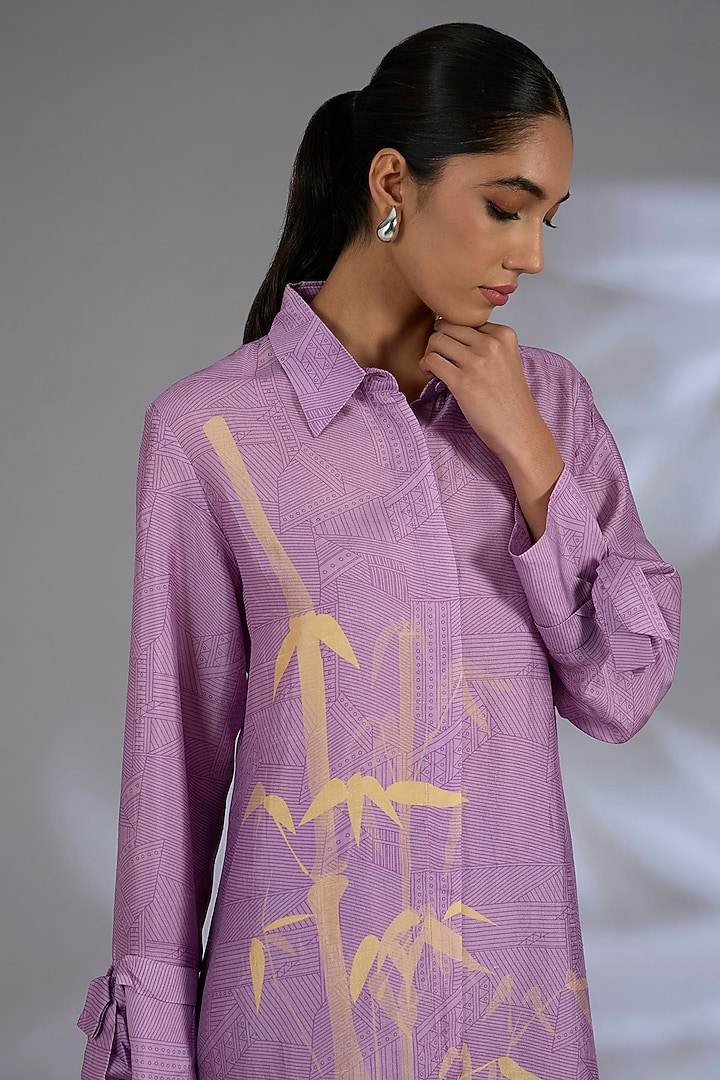 Purple Dupion Silk Asymmetrical Kurta Set by CLOS at Pernia's Pop Up Shop