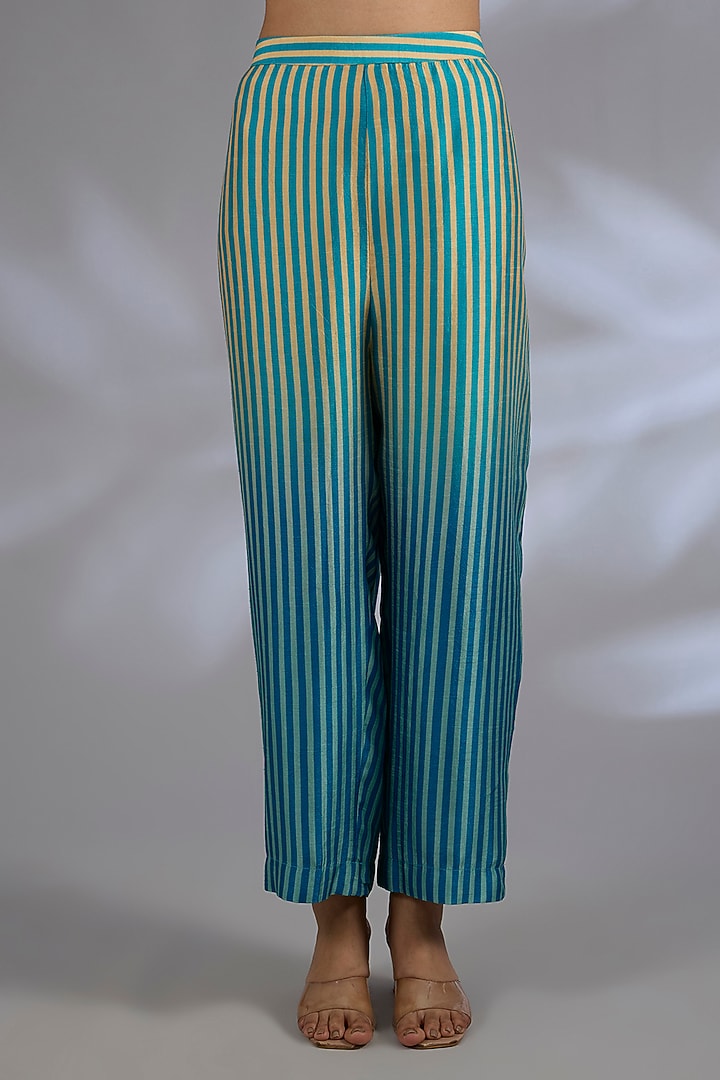 Blue Dupion Silk Asymmetrical Kurta Set by CLOS at Pernia's Pop Up Shop