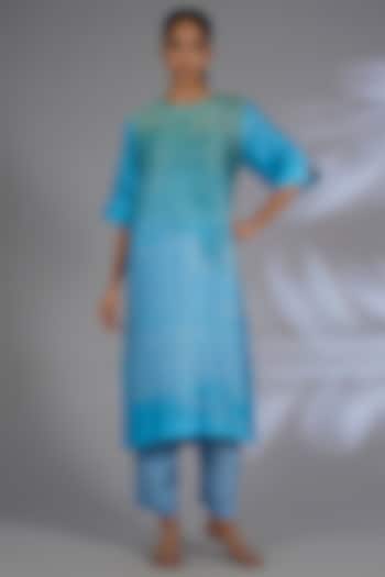 Blue Dupion Silk Kurta Set by CLOS at Pernia's Pop Up Shop