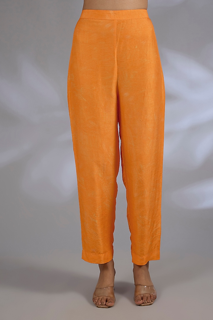 Orange Dupion Silk Asymmetrical Kurta Set by CLOS at Pernia's Pop Up Shop