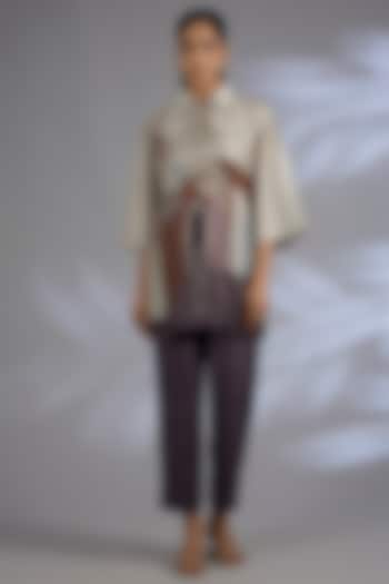 Multi-Colored Dupion Silk Asymmetrical Kurta Set by CLOS at Pernia's Pop Up Shop