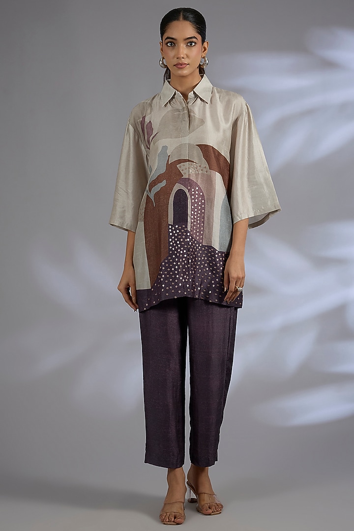 Multi-Colored Dupion Silk Asymmetrical Kurta Set by CLOS at Pernia's Pop Up Shop