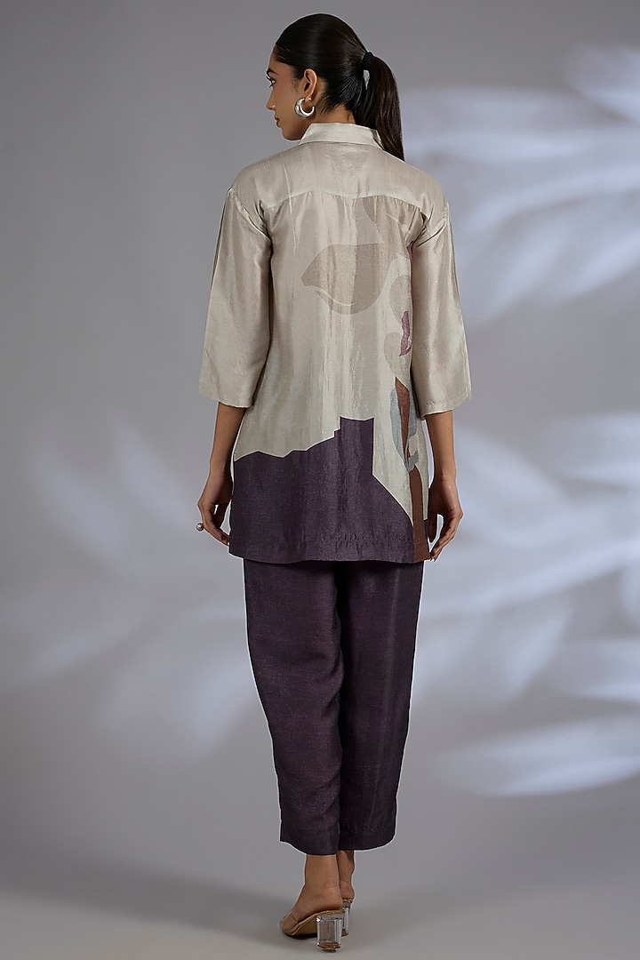 Multi-Colored Dupion Silk Asymmetrical Kurta Set by CLOS at Pernia's Pop Up Shop