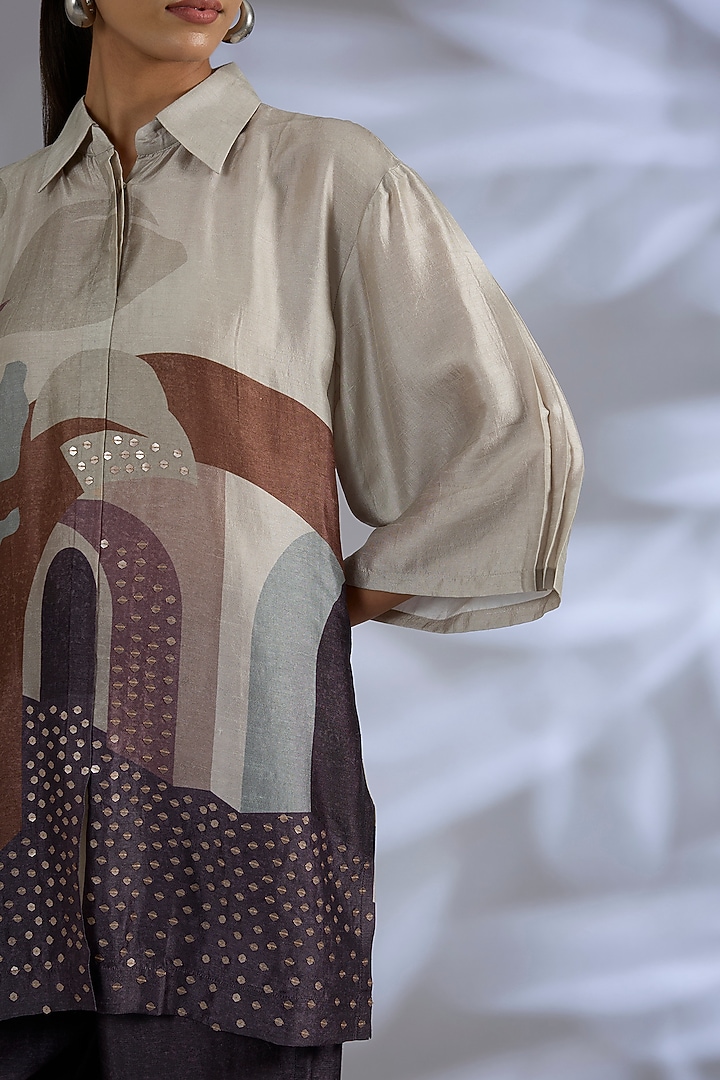 Multi-Colored Dupion Silk Asymmetrical Kurta Set by CLOS at Pernia's Pop Up Shop