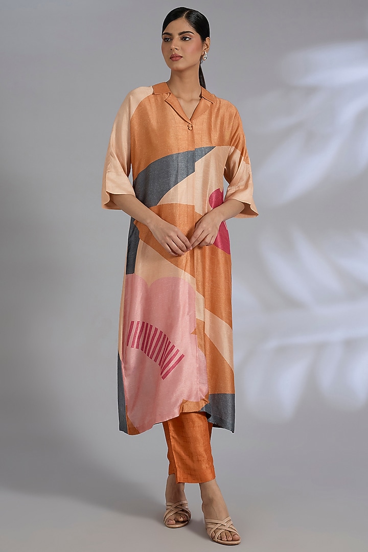 Orange Dupion Silk Kurta Set by CLOS at Pernia's Pop Up Shop