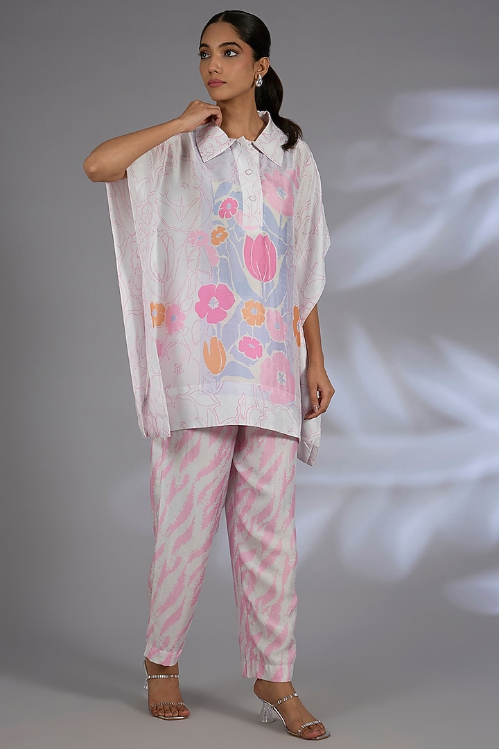 White Dupion Silk Asymmetrical Kurta Set by CLOS at Pernia's Pop Up Shop