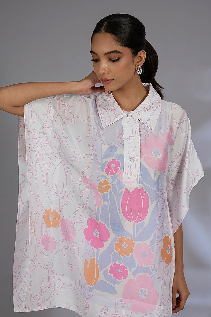 White Dupion Silk Asymmetrical Kurta Set by CLOS at Pernia's Pop Up Shop