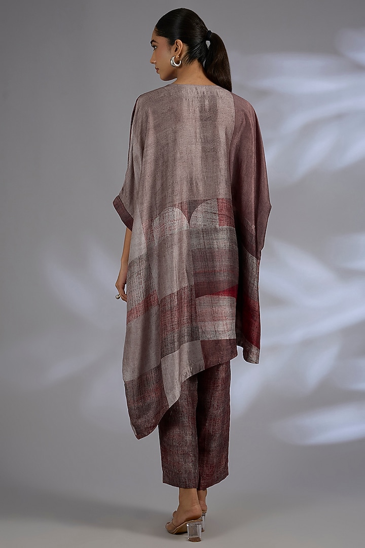 Wine Dupion Silk Asymmetrical Kurta Set by CLOS at Pernia's Pop Up Shop