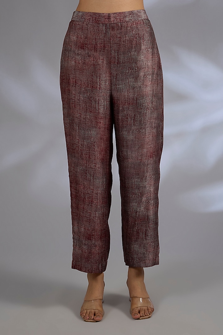 Wine Dupion Silk Asymmetrical Kurta Set by CLOS at Pernia's Pop Up Shop