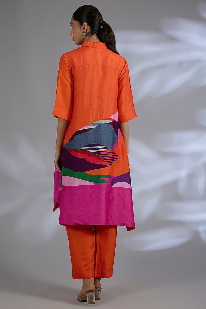 Orange Dupion Silk High-Low Kurta Set by CLOS at Pernia's Pop Up Shop
