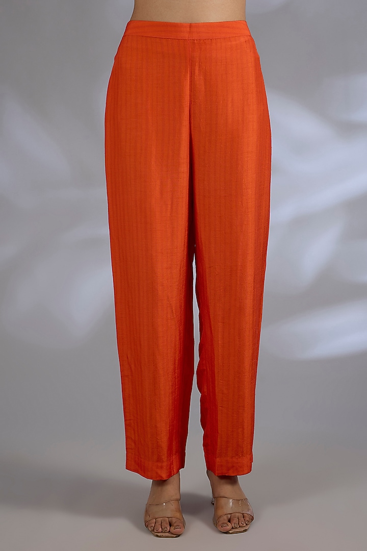 Orange Dupion Silk High-Low Kurta Set by CLOS at Pernia's Pop Up Shop