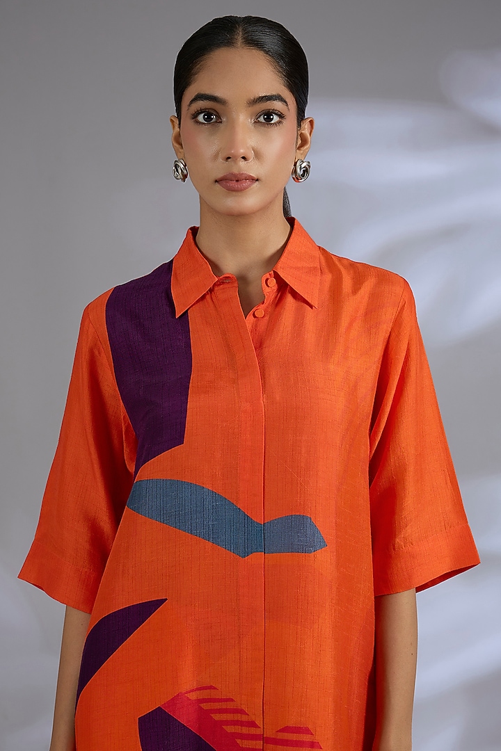 Orange Dupion Silk High-Low Kurta Set by CLOS at Pernia's Pop Up Shop